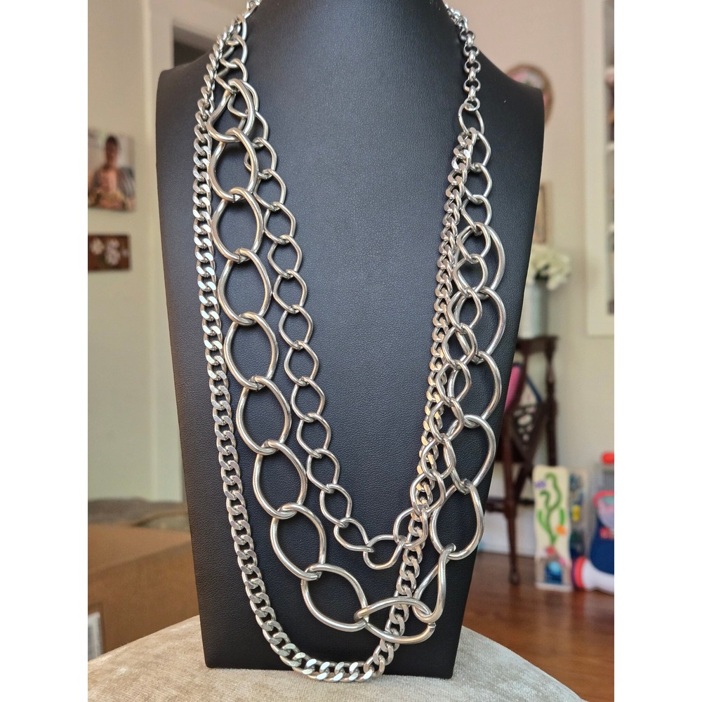 Multi-strand Silvertone Necklace Vintage